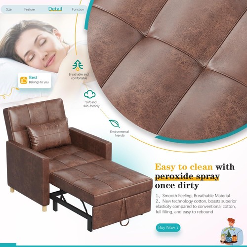 Convertible Sleeper Sofa Chair 3 in 1 Pull Out Chair Bed for Adult Reading Chair - Picture 51 of 74