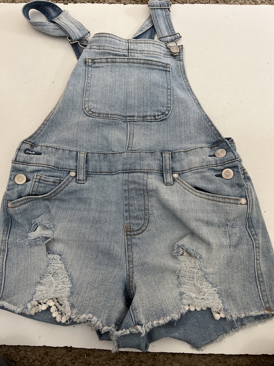 No Boundaries Denim Bib Overall Shorts Junior S 3-5 Light Wash