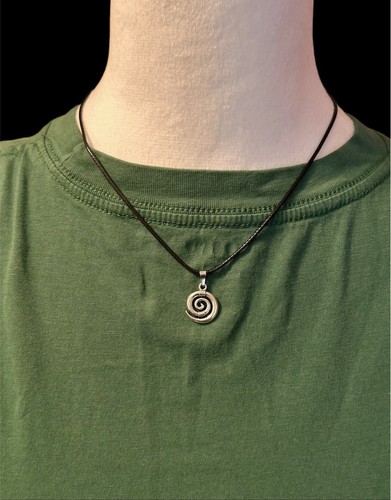 Silber Spirale Wirbel Anhänger Halskette schwarz Kordel Unisex Frauen Männer brandneu - Bild 3 von 9