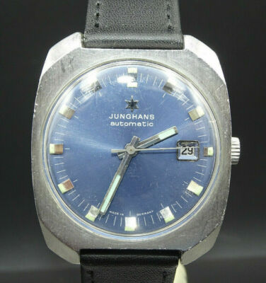 Montre Homme Vintage JUNGHANS Automatique - Cadran Bleu, Indicateur De Jour, Mouvement Mécanique