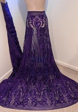 purple 4way stretch sequins Embroidery Mesh Lace fabric 50  Width 1 Yard