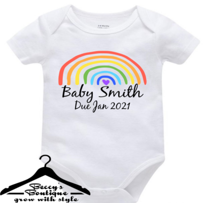 Personalised Baby Grow Vest Rainbow Baby Name Pregnancy Announcement Due  Date