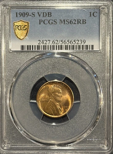 1909-S VDB LINCOLN CENT PCGS MS62 RB - LOOKS CLOSE TO RED!