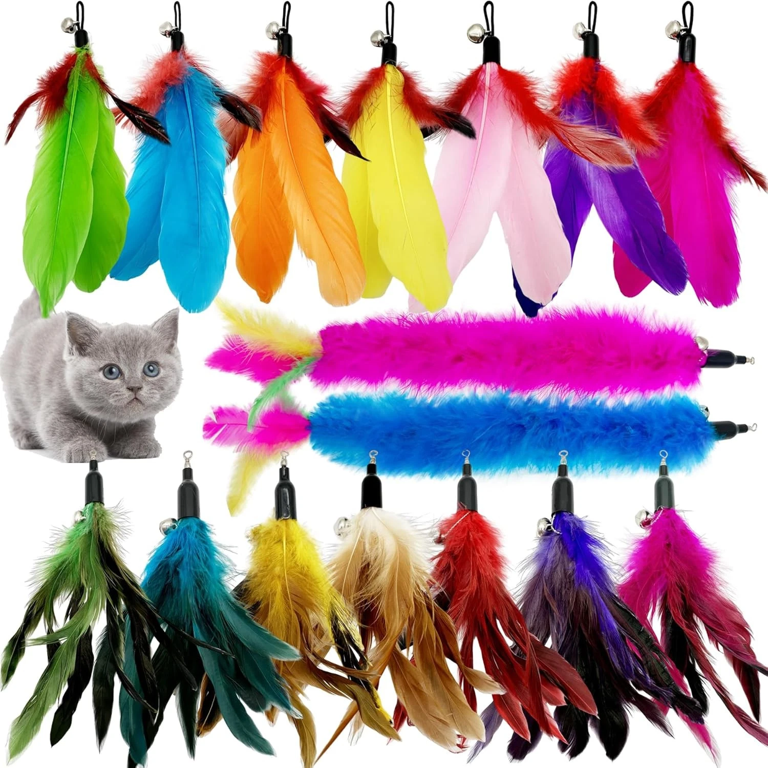 Cat Feather Toys Refill, 16 Pieces Wand 16PCS Toy Refills
