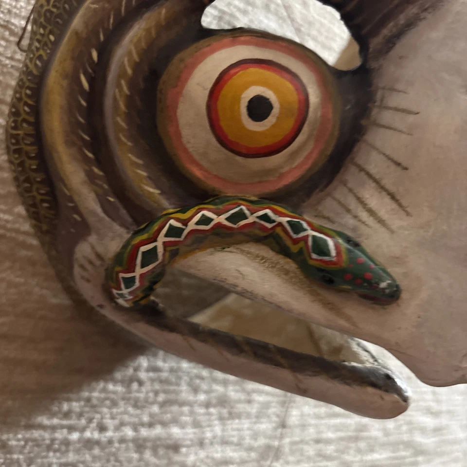 Mexico Eagle Bird Face w/ Snake In Mouth Paper Mache Masks Wall Decor RARE EUC - Image 3 of 4