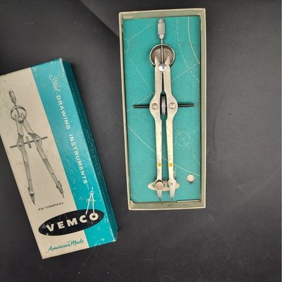 Vintage Vemco 6½ Compass Drafting Drawing Instrument Set w Original Box