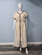 Handmade Ethiopian Cotton Dress Beige with Multicolor Trim