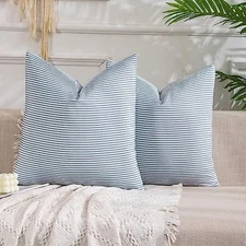CARRIE HOME Light Blue Boho Striped 18" x 18" (Pack of 2) Grey Blue Stripe