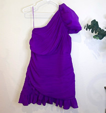 Express Purple One Shoulder Ruched Ruffle Hem Mini Dress Size L
