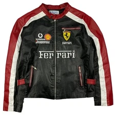 New Men's Ferrari Leather Formula Black & Red Real Cowhide Leather Racing Jacket