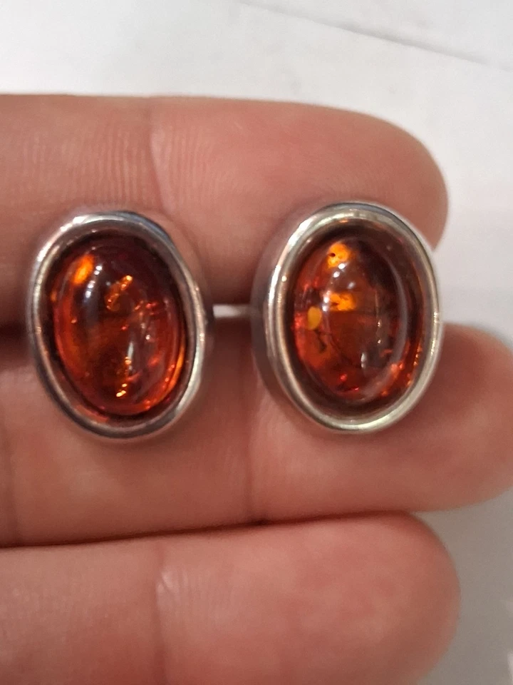 Gemelos de plata esterlina ovalados ámbar báltico genuino para hombre - 5775 Foto 3 de 4