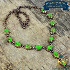 Copper Copper Green Turquoise Gemstone Chain Handcrafted Electroformed Necklace