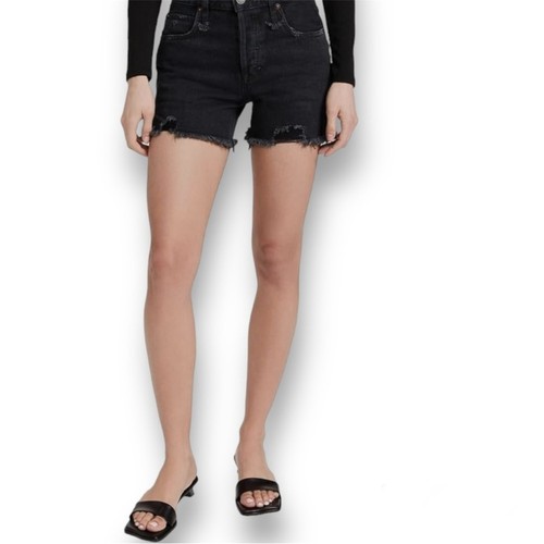 NEW WE THE FREE / Free People Washed Black Denim Shorts SIZE 24 Boho Cutoffs - Picture 2 of 11
