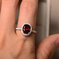 2CT Garnet Oval Gemstone 925 Silver Plated Halo Ring Duty Free