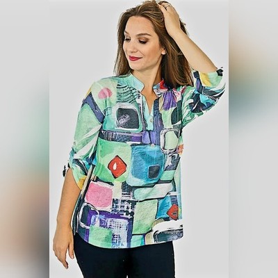 Impulse California Women's Vibrant Green Pop Mandarin Color Top, Size L