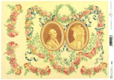 Reispapier A4 Decoupage - Vintage Barock Portraits & Rosengirlanden - ITD R028