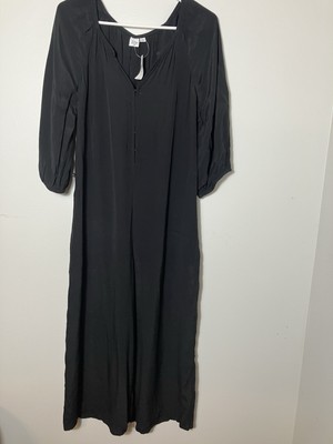NEW Gap Jumpsuit Sz M Wide Leg Black Hook Eye Closure Relaxed Fit Beach