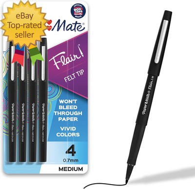 Paper Mate Flair Felt Tip Pens, Medium Point (0.7Mm), Black, 4 Count