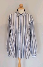 Tasso Elba Blue Gray Striped Men Long Sleeve Button Up Dress Shirt Sz 17-17.5 XL