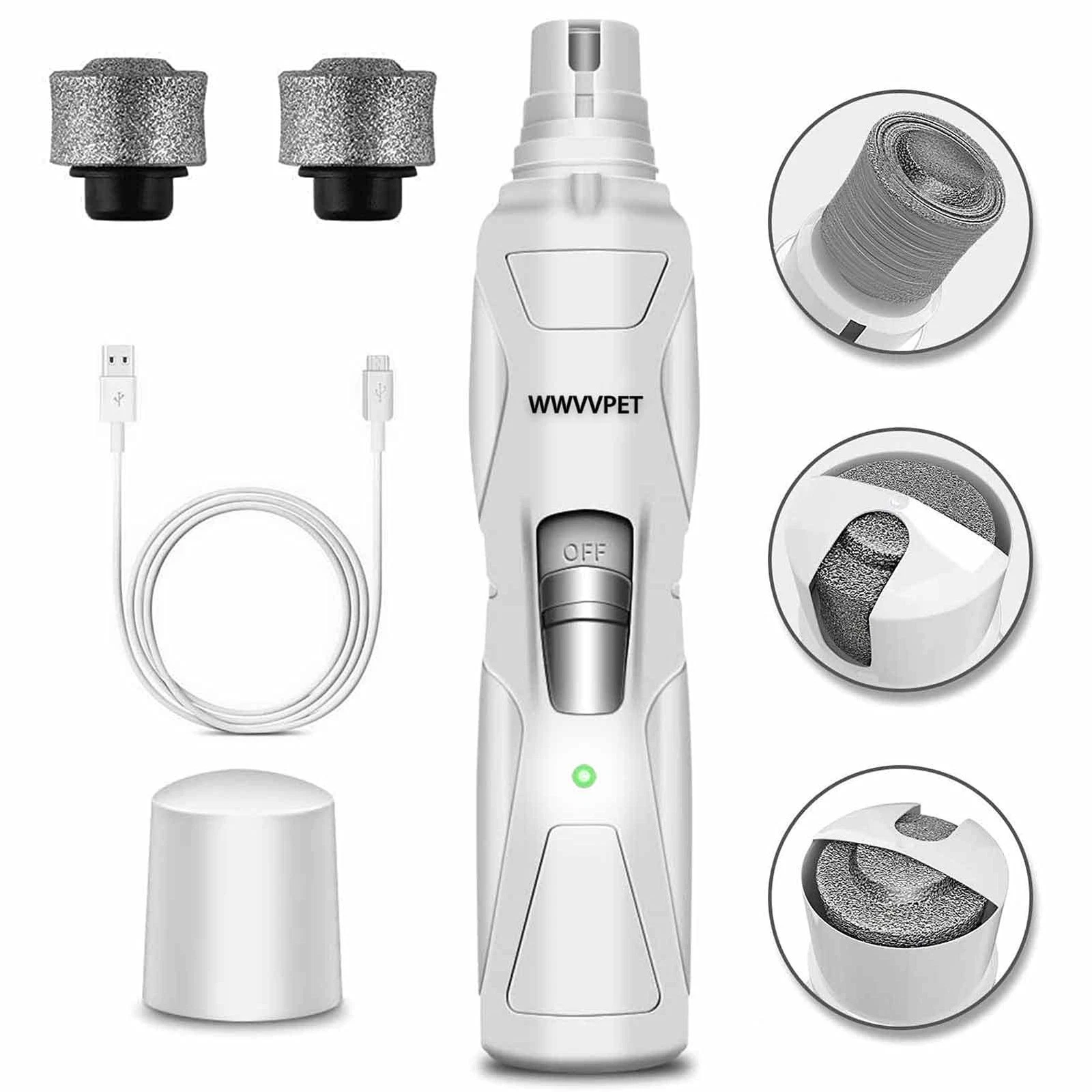Pet Nail Grinder with LED Light & 2 Grinding Heads, 2-Speed Low Noise & More