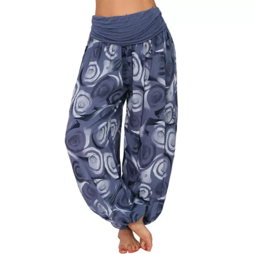 Women Elastic Waist Boho Floral Harem Trousers Baggy Wide Leg Palazzo Pants - Picture 11 of 60