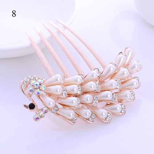 Womens Rhinestone Crystal Wedding Flower Hair Comb Clip Hairpin Bridal Jewellery - Picture 35 of 40