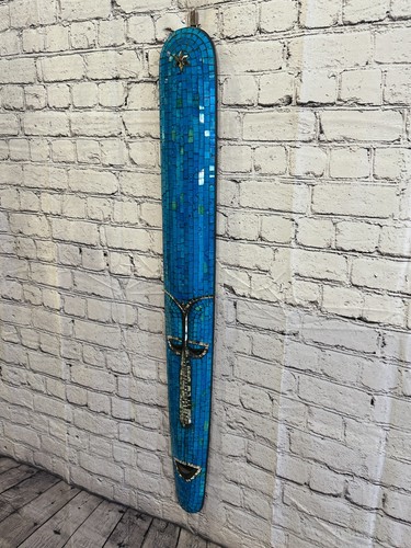 80cm Blue Mosaic Mirror Mask Carved Painted Ethnic Tribal Wall Art Handmade - Picture 2 of 9