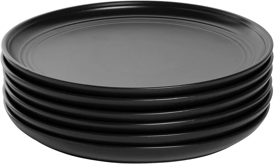 Double Line 8.25" Salad Plate, Set of 6, Matte Black - Image 3 of 4