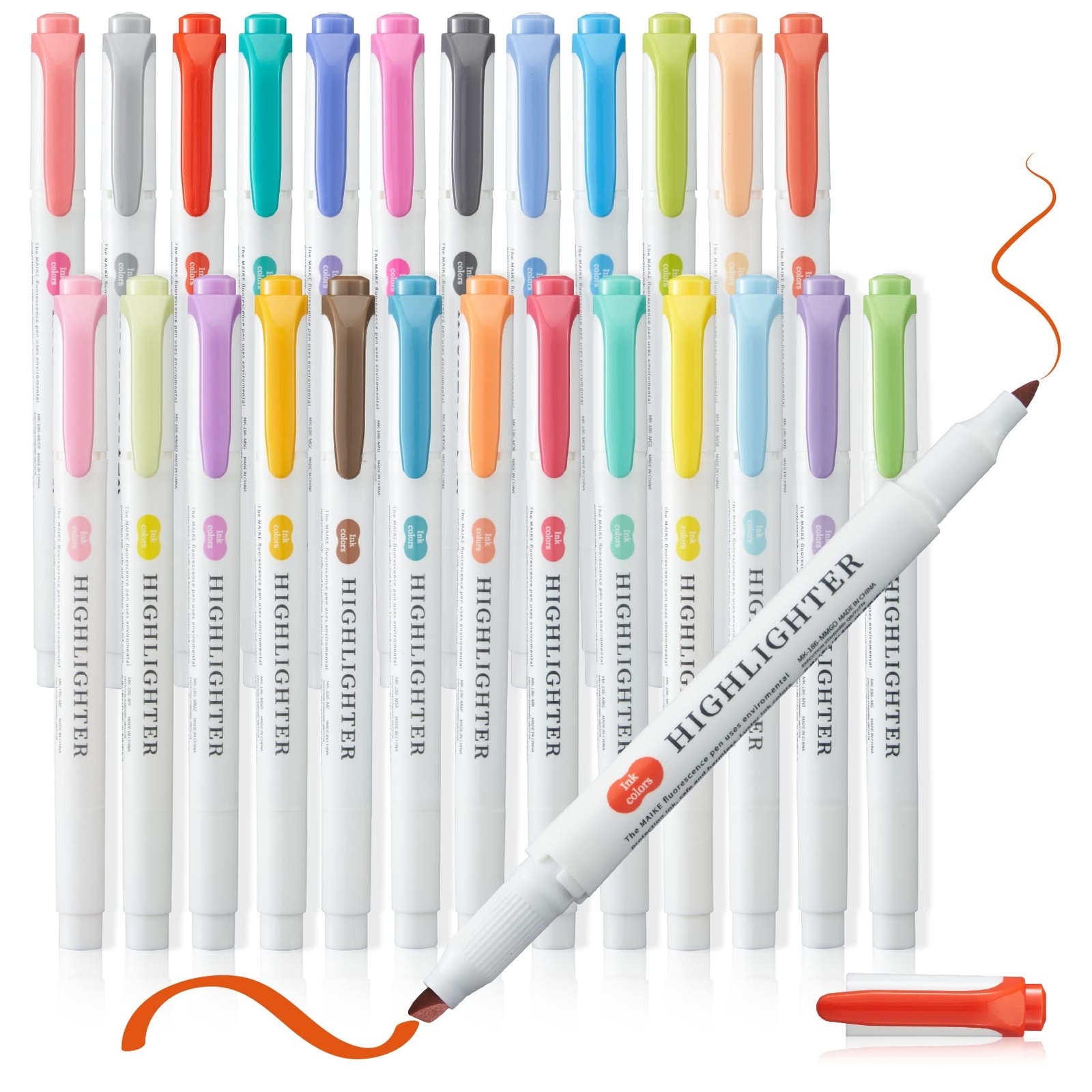 25 Highlighters, Pastel Highlighter Assorted Colors Markers Dual Tip Real Mil...-image