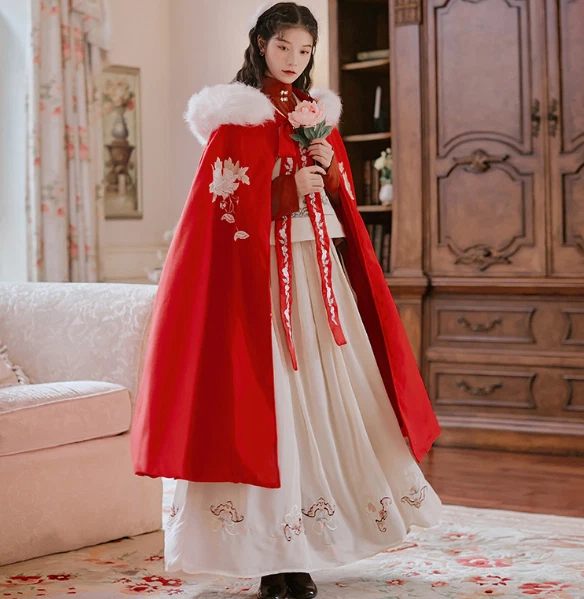 Mujeres Otoño Invierno Capa China Hanfu Capa Hada Con Capucha Bordado Floral Foto 4 de 4