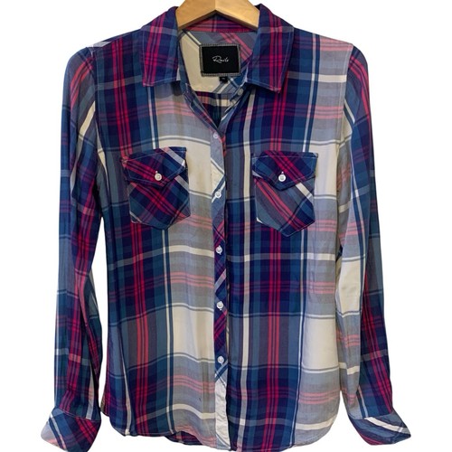 Rails Shirt Women's Size X-Small Pink Blue Plaid Colorful Button Down