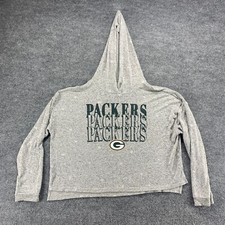 Green Bay Packers Hoodie Womens Gray XL Crop NFL Team Apparel Stretch Football