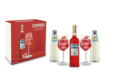 Campari Geschenkset Aperitivo - Campari 0,7L (25% Vol) mit 2x Wein Gläser + 2x 