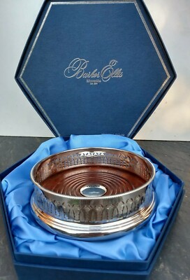 Divine BARKER ELLIS HARRODS unbenutzt Qualität Silber Teller Flasche Untersetzer im Etui 