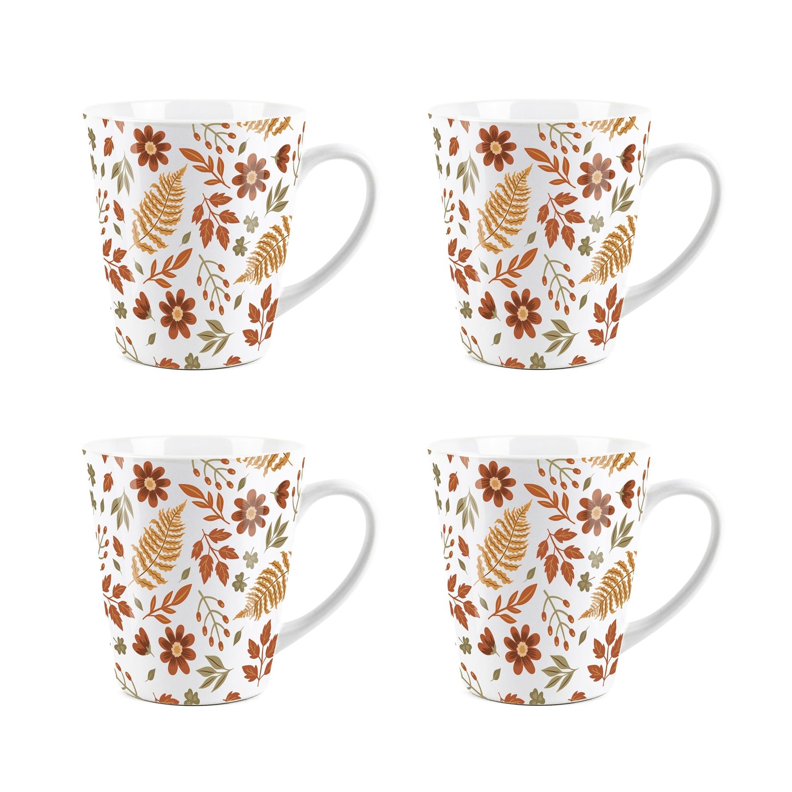 Autumn Leaves Latte Mugs - Ceramic Coffee/Hot Chocolate Cups Gift - Set of 4
