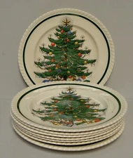 Bertson Cuthbertson CHRISTMAS TREE EMBOSSED SWIRL Salad Plates SET OF 12 VINTAGE