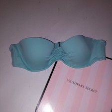 Victoria Secret Swim Suit Bikini Top 32B Solid Light Blue Bandeau Light Push Up