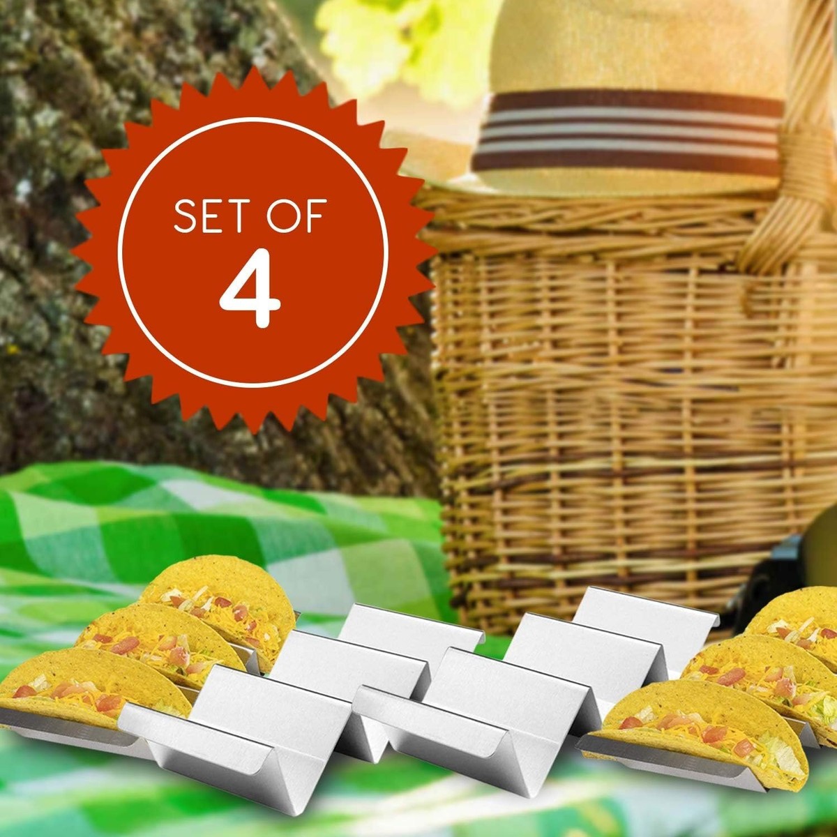 2 Pack California Home Goods Stainless Taco Holders -3 Taco