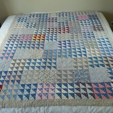 Antique Handmade Ocean Waves Quilt Calico Americana Patchwork Old Early 80" x 64