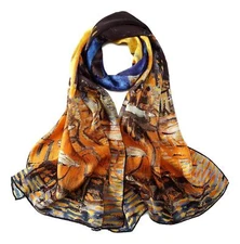 Long Charmeuse Silk Scarf Classic Art Print Fashion Scarf Neck Head Wrap