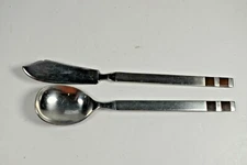 STANLEY ROBERTS CROSSPOINT SUGAR SPOON AND BUTTER KNIFE STAINLESS FLATWARE JAPAN