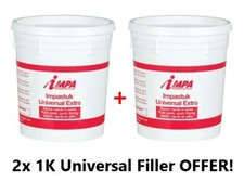 2X UNIVERSAL 1 kg FILLER WHITE 1K Quick Drying for Wood Walls Plasterboard IMPA