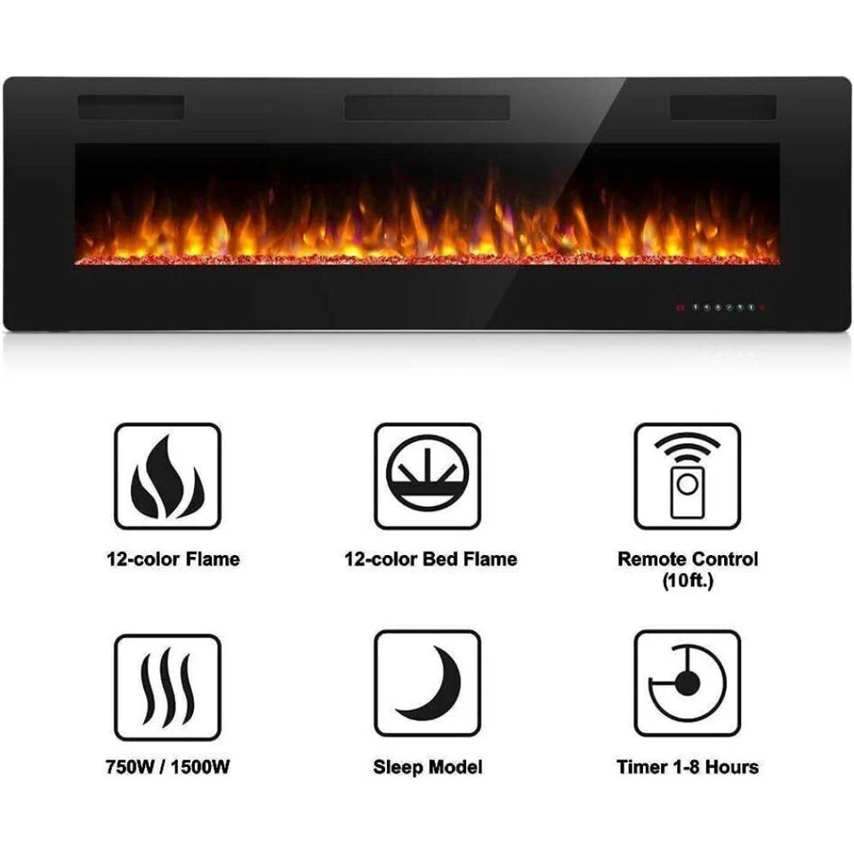 50''Electric Fireplace insert,Recessed&Wall-Mounted heater,Room Decor - Image 4 of 4