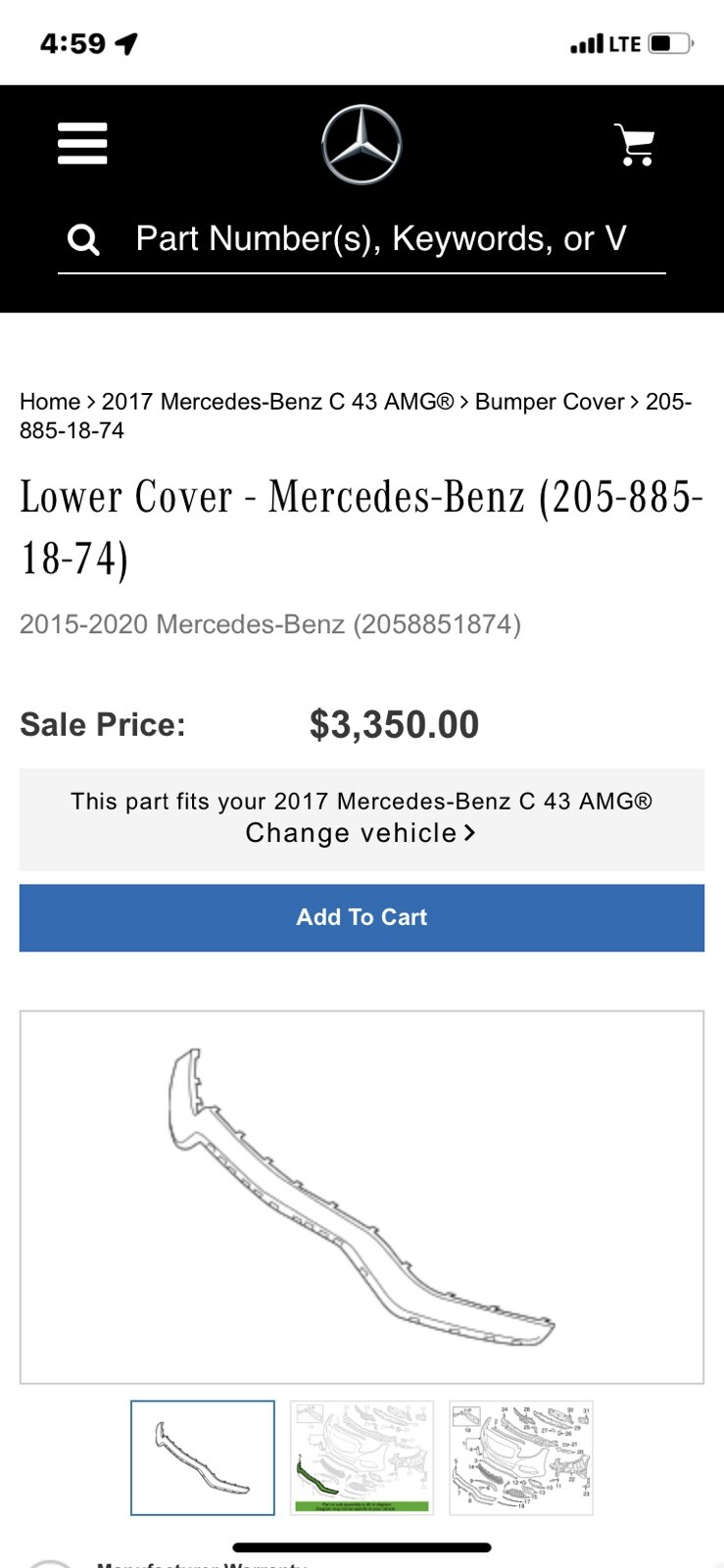 GENUINE M BENZ C CLASS 2015-20 FRONT BUMPER LOWER CARBON FIBER 