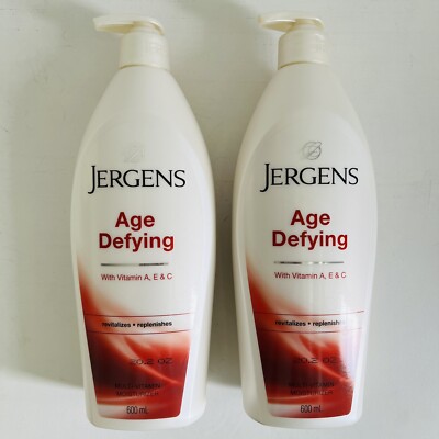 2 Jergens Age Defying Vitamin A, C, E Moisturizer Lotion Pump Bottles 600ml Each