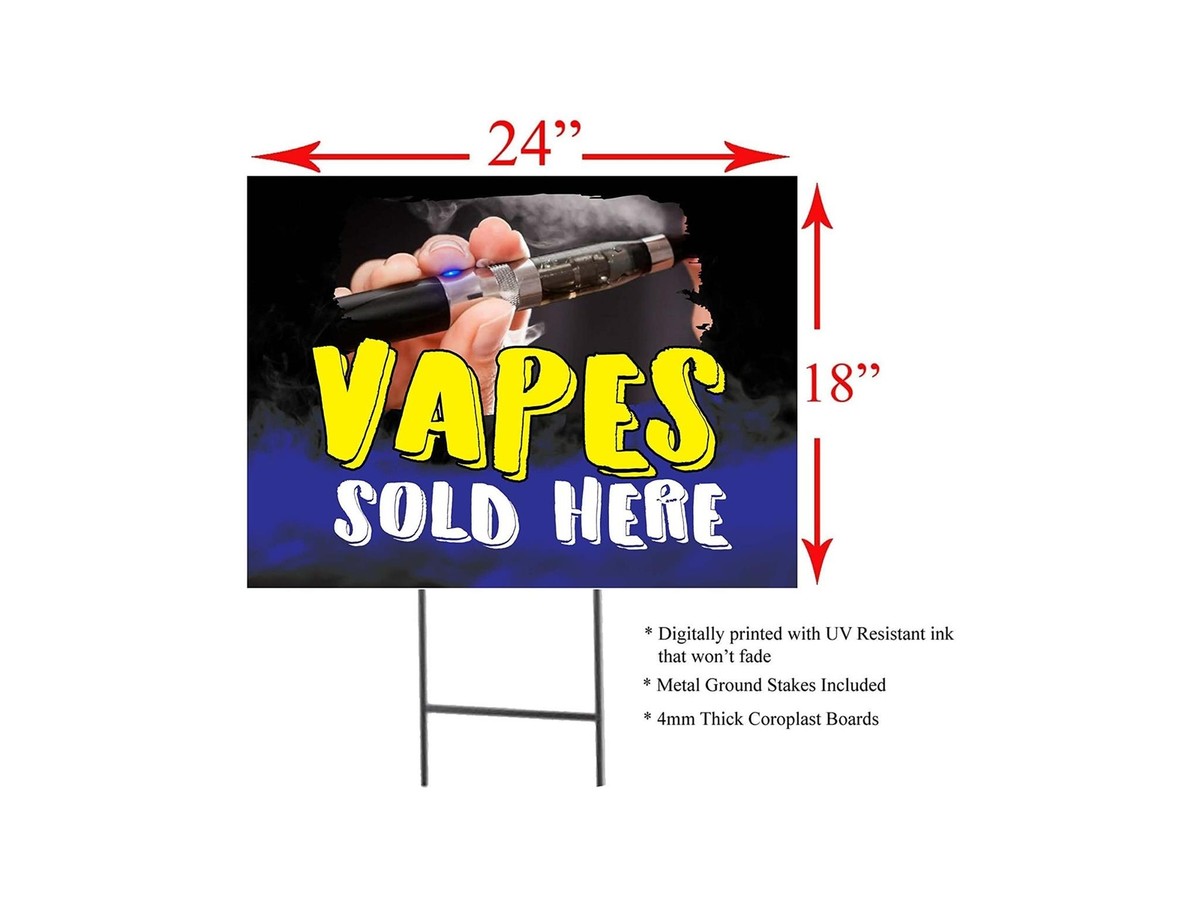 Vapes Sold Here | Sidewalk Yard Sign with Metal Stakes | 24"W x 18"H