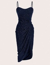 SHEIN Belle Sparkling Bodycon Split Blue Spaghetti Strap Women Maxi Dress Medium