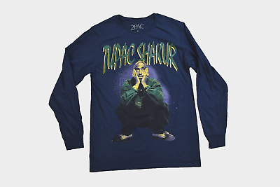 2Pac Mens Tupac Shakur Portrait Long Sleeve Navy Blue Shirt 2Pac Mens Tupac Shakur Portrait Long Sleeve Navy Blue Shirt