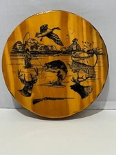 VTG HTF 1980s Authentic Whiskey Barrel Bung-wooden cork-Art Fish Hunt wall decor