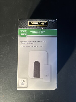 Defiant Wireless Plug-in Doorbell Kit with 1 Push Button White 1008 626 ...